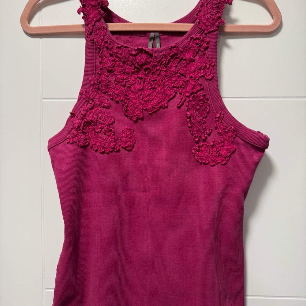 Anthropologie Elegant Pink Lace-Detail Women's Tank Top